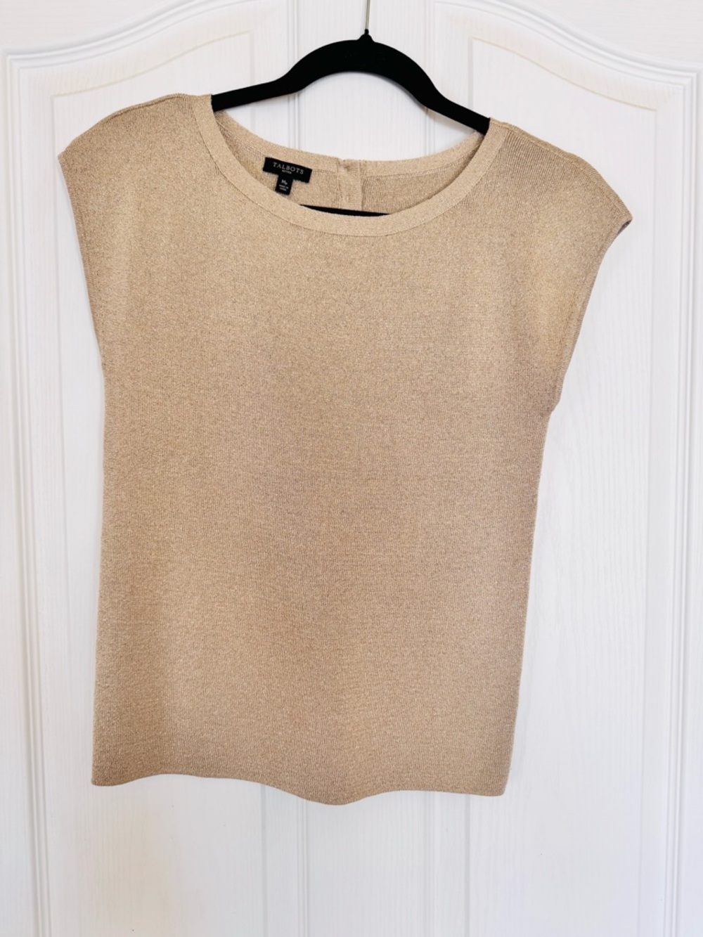 Talbots Metallic Gold Sparkle Cap-Sleeve Knit Top Size Medium